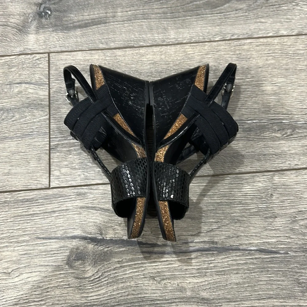• Mephisto • Open Toe Wedge Sandals Black Leather 38 Women’s - Picture 3 of 4